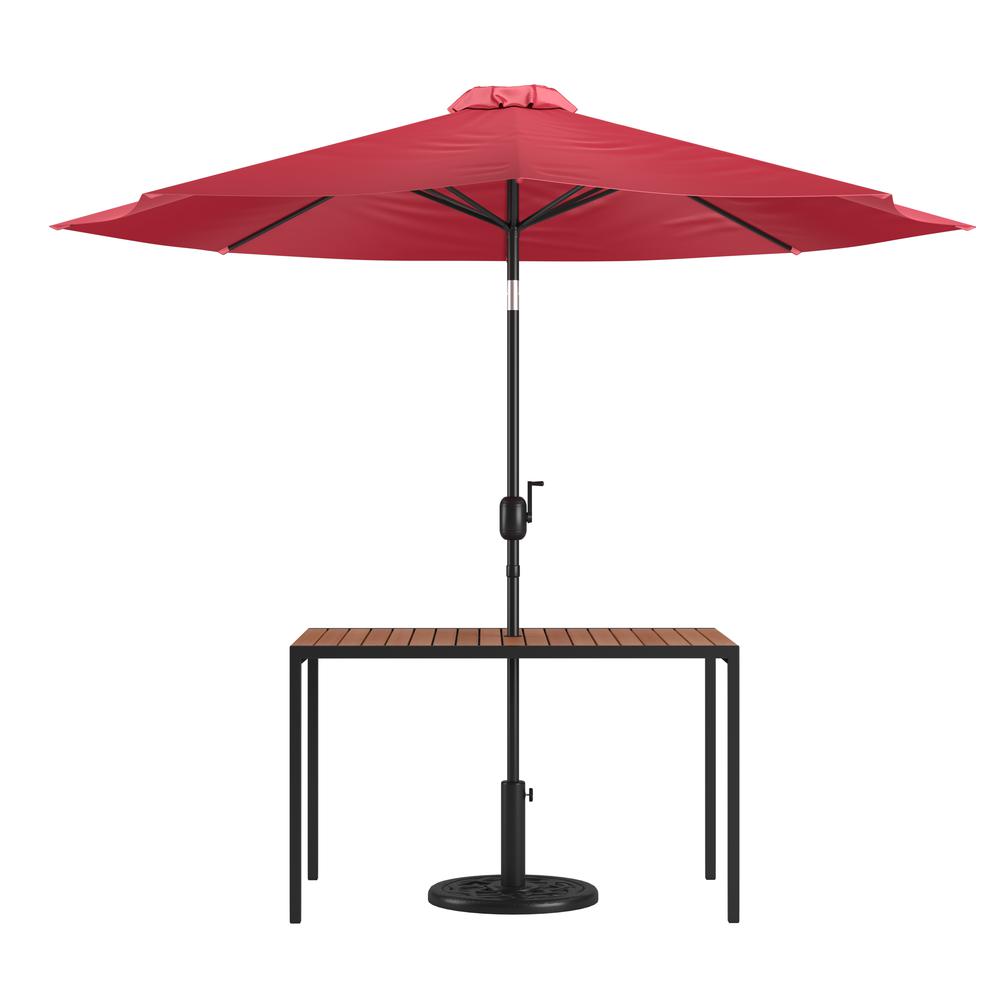 3 Piece Patio Table Set - 30" x 48" Patio Table with Red Umbrella and Base. Picture 1