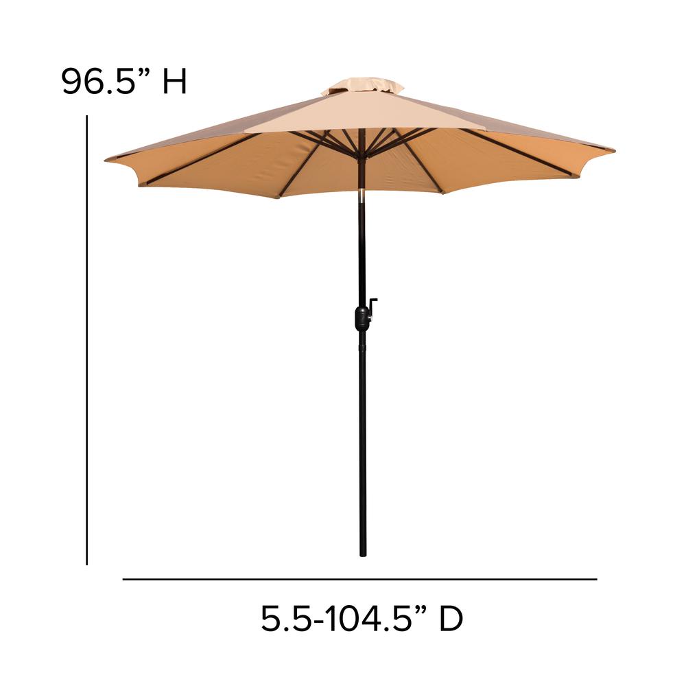 3 Piece Outdoor Patio Table Set - 30" x 48" Square Synthetic Teak Patio Table with Tan Umbrella and Base. Picture 8