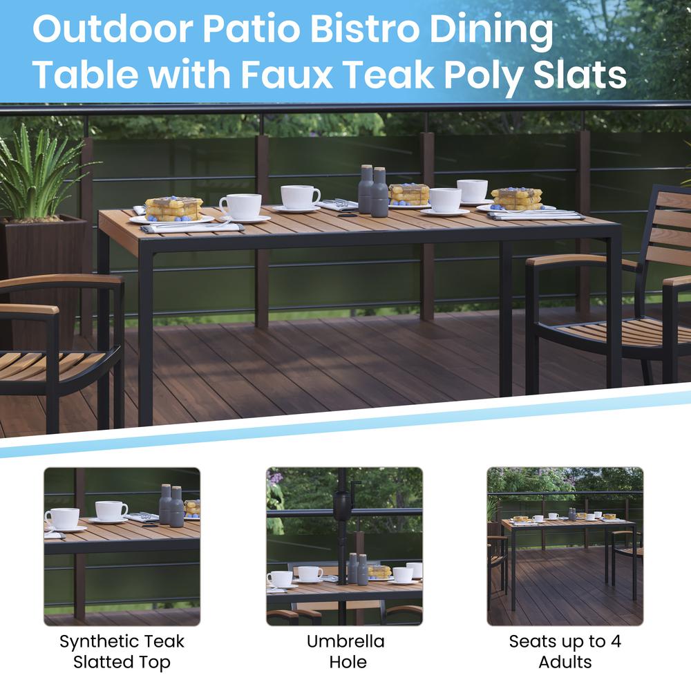 3 Piece Outdoor Patio Table Set - 30" x 48" Square Synthetic Teak Patio Table with Tan Umbrella and Base. Picture 4