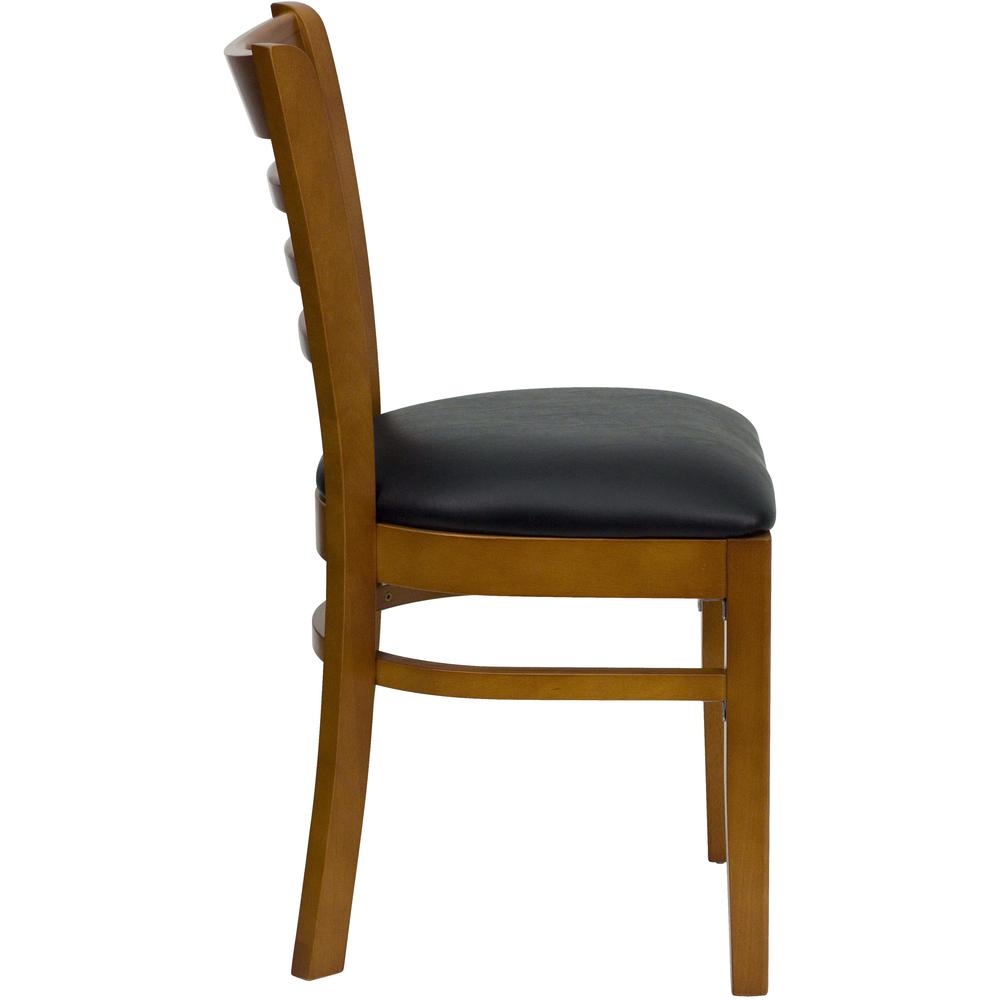 Ladder Back Cherry Wood Restaurant Chair - Black Vinyl Seat. Picture 2