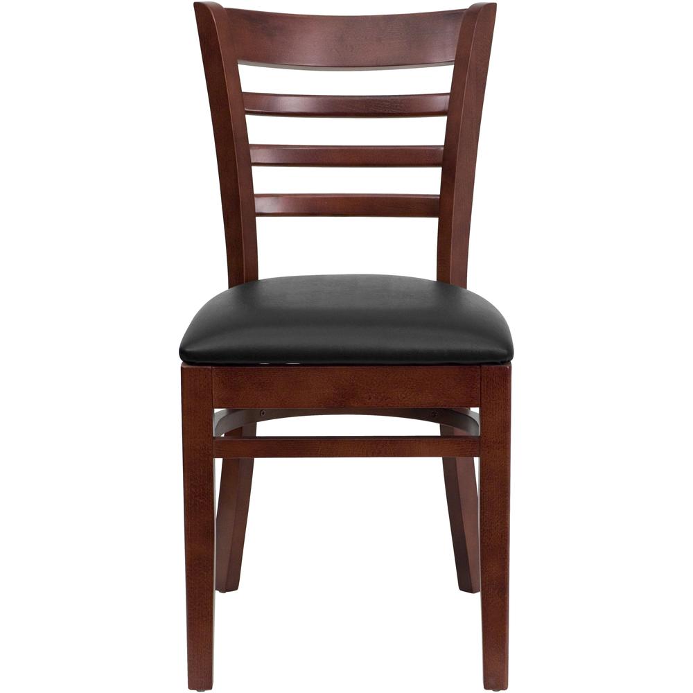 Ladder Back Mahogany Wood Restaurant Chair - Black Vinyl Seat. Picture 5