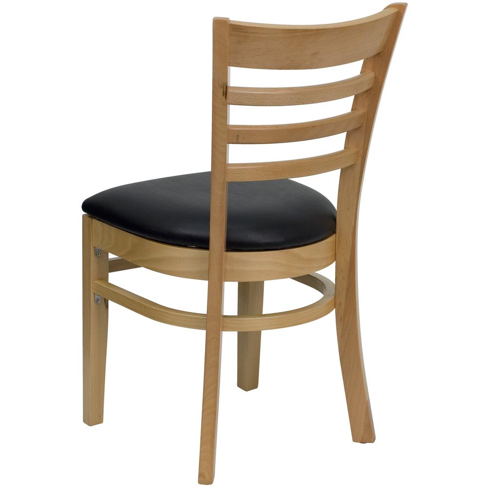 Ladder Back Natural Wood Restaurant Chair - Black Vinyl Seat. Picture 3