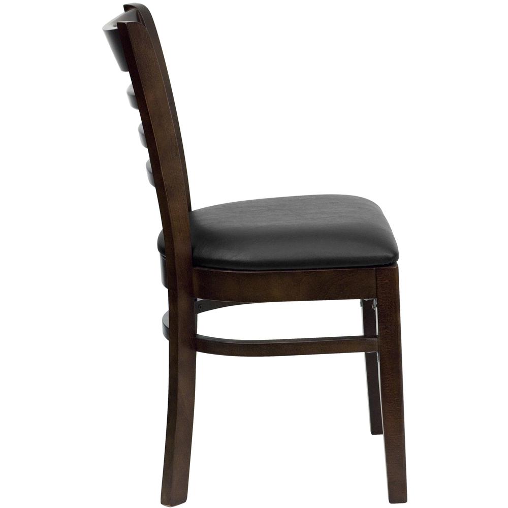 Ladder Back Walnut Wood Restaurant Chair - Black Vinyl Seat. Picture 2