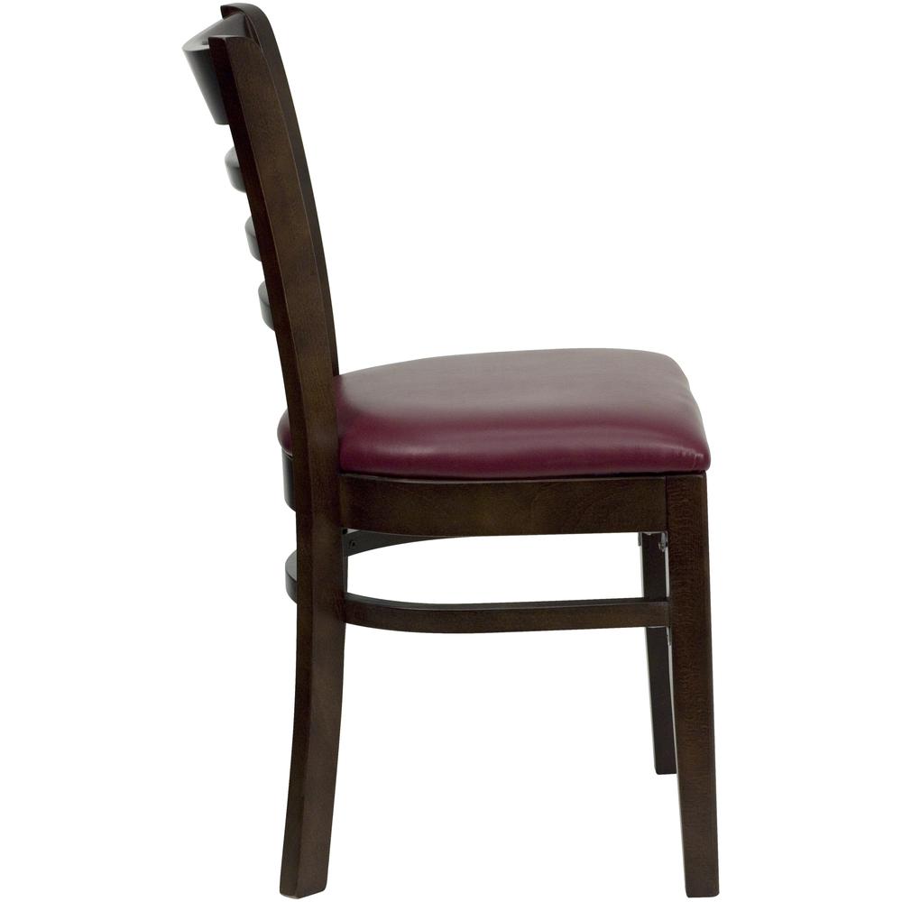 HERCULES Series Ladder Back Walnut Wood Restaurant Chair - Burgundy Vinyl Seat. Picture 2