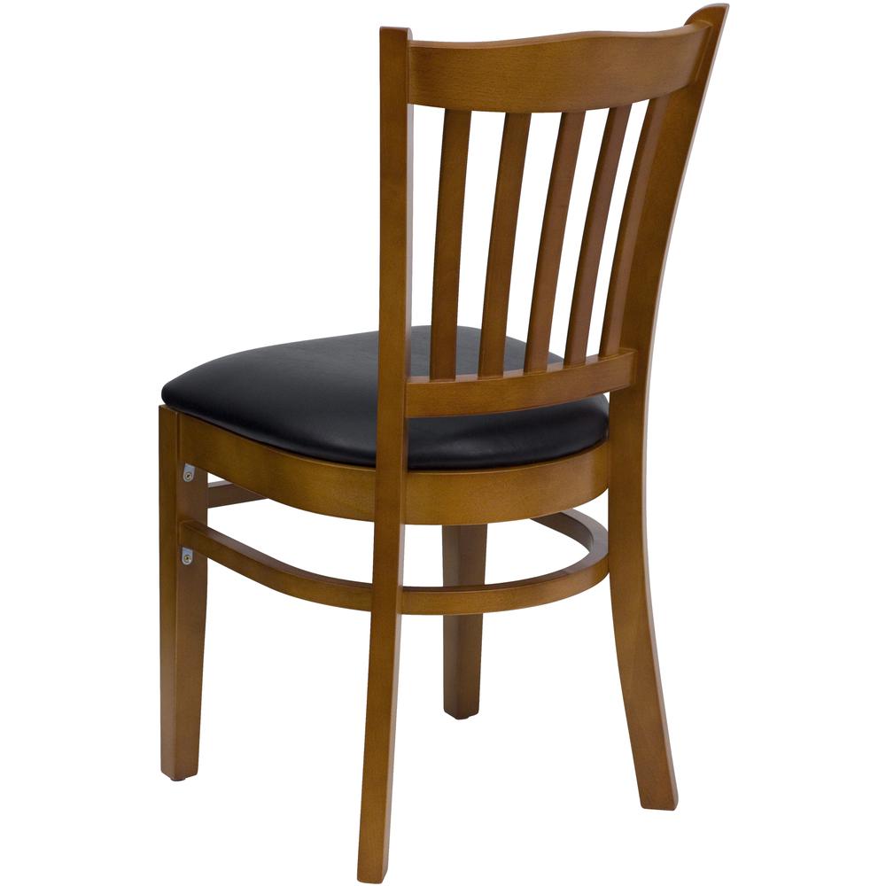 Vertical Slat Back Cherry Wood Restaurant Chair - Black Vinyl Seat. Picture 3