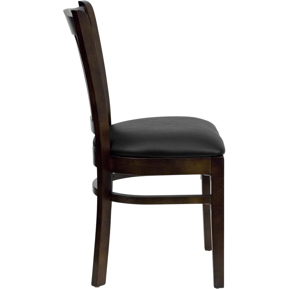 HERCULES Series Vertical Slat Back Walnut Wood Restaurant Chair - Black Vinyl Seat. Picture 2