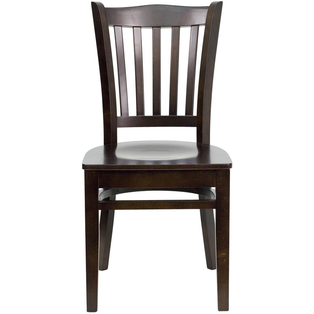 Vertical Slat Back Walnut Wood Restaurant Chair. Picture 4