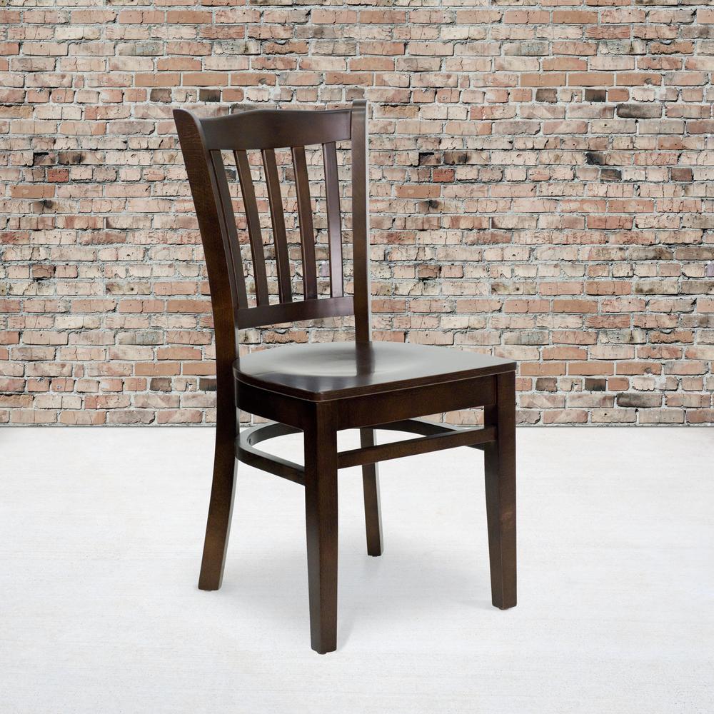 Vertical Slat Back Walnut Wood Restaurant Chair. Picture 5