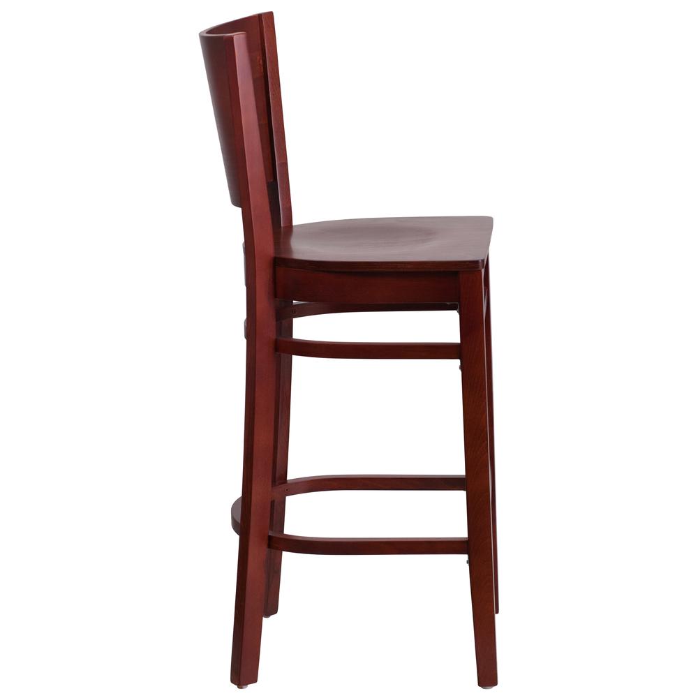 Lacey Series Solid Back Mahogany Wood Restaurant Barstool. Picture 2