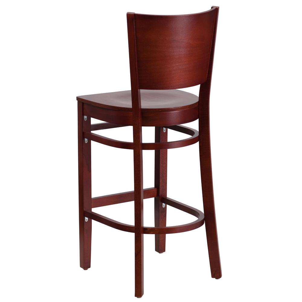 Lacey Series Solid Back Mahogany Wood Restaurant Barstool. Picture 3