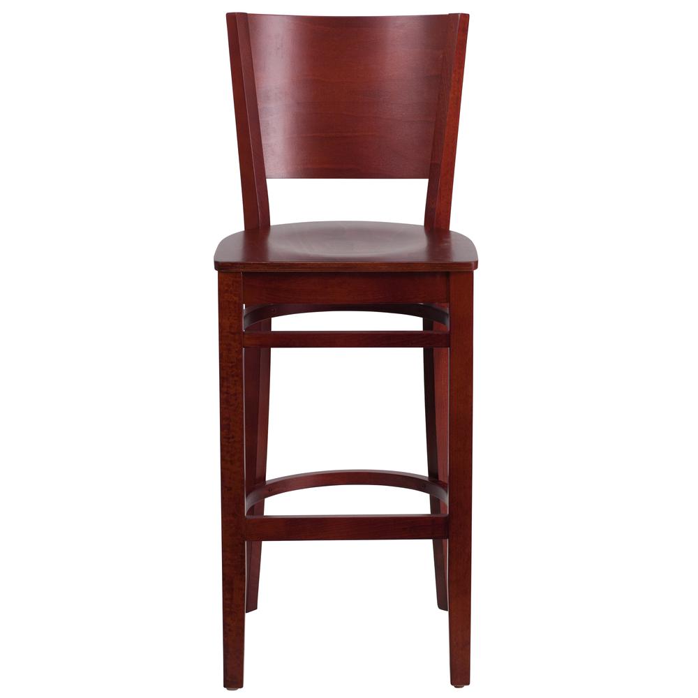 Lacey Series Solid Back Mahogany Wood Restaurant Barstool. Picture 4