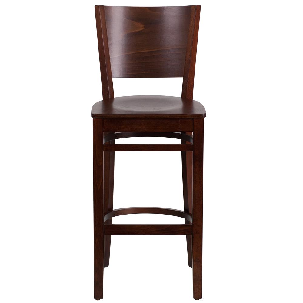Lacey Series Solid Back Walnut Wood Restaurant Barstool. Picture 4