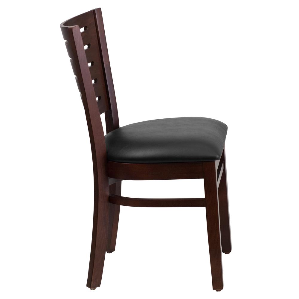 Darby Series Slat Back Walnut Wood Restaurant Chair - Black Vinyl Seat. Picture 2