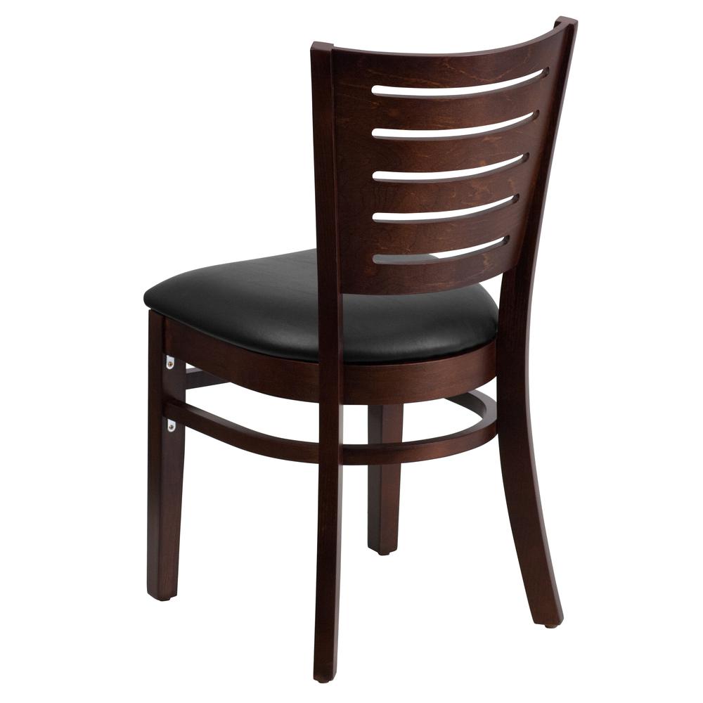 Darby Series Slat Back Walnut Wood Restaurant Chair - Black Vinyl Seat. Picture 3