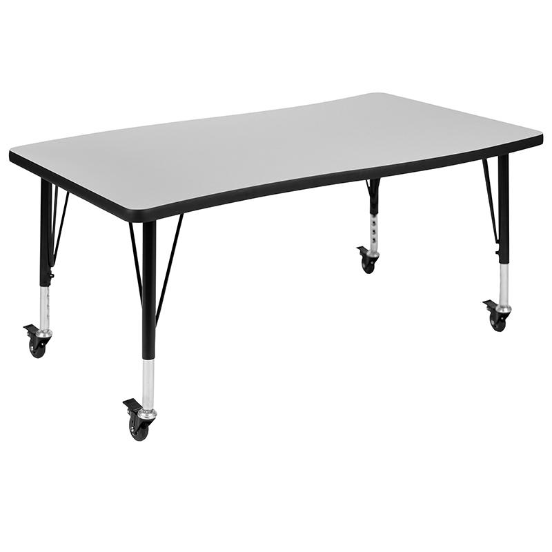 Mobile 76" Wave Activity Table Set with 12" Student Stack Chairs, Grey/Black. Picture 12