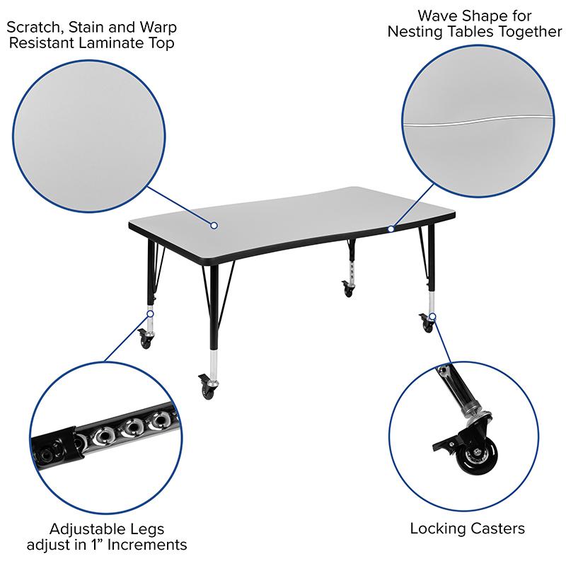 Mobile 76" Wave Activity Table Set with 12" Student Stack Chairs, Grey/Black. Picture 5