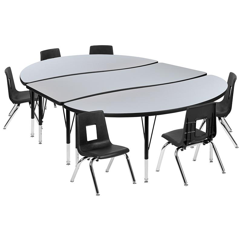 86" Oval Wave Activity Table Set with 12" Student Stack Chairs, Grey/Black. Picture 2