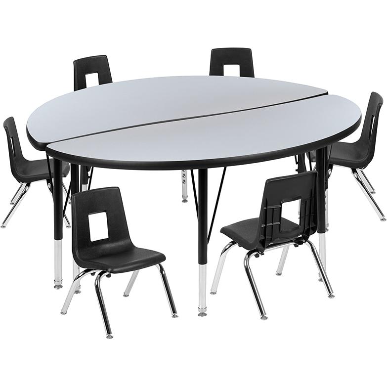 47.5" Circle Wave Activity Table Set with 12" Student Stack Chairs, Grey/Black. Picture 2