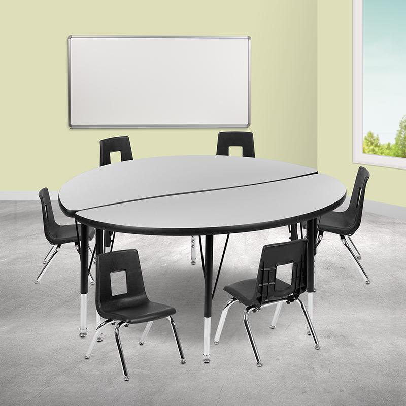 47.5" Circle Wave Activity Table Set with 12" Student Stack Chairs, Grey/Black. Picture 1