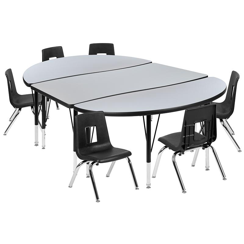 76" Oval Wave Activity Table Set with 14" Student Stack Chairs, Grey/Black. Picture 2