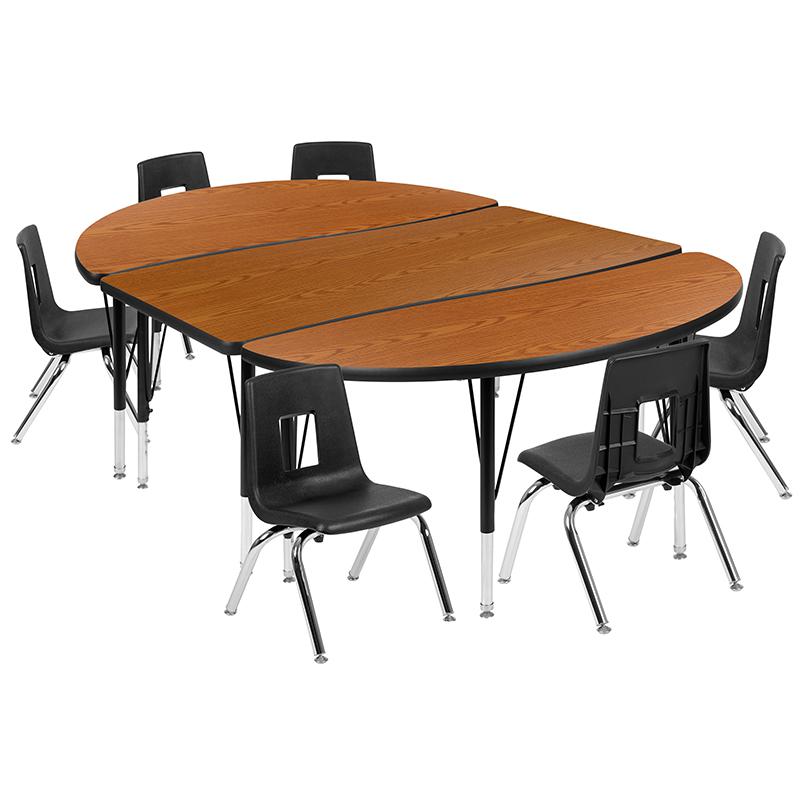 76" Oval Wave Collaborative Laminate Activity Table Set with 14" Student Stack Chairs, Oak/Black. Picture 2