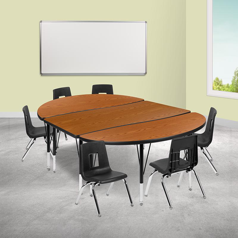 76" Oval Wave Collaborative Laminate Activity Table Set with 14" Student Stack Chairs, Oak/Black. Picture 1