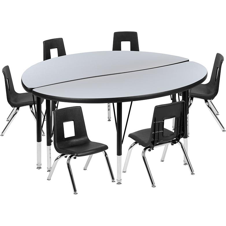 47.5" Circle Wave Activity Table Set with 14" Student Stack Chairs, Grey/Black. Picture 2