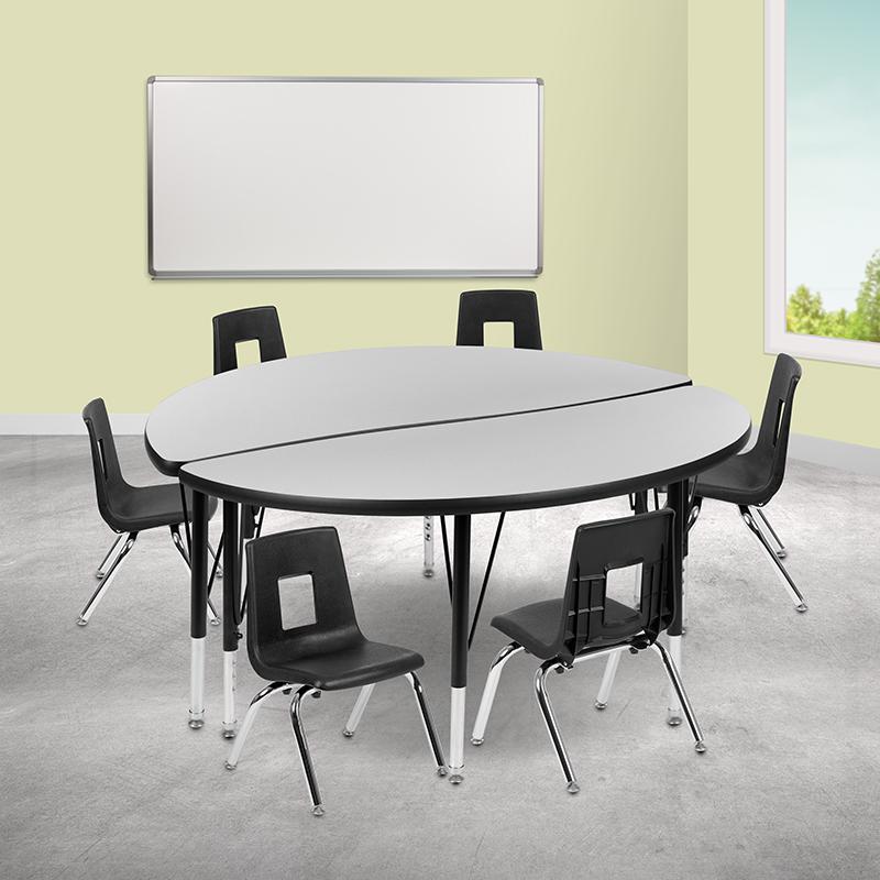 47.5" Circle Wave Activity Table Set with 14" Student Stack Chairs, Grey/Black. Picture 1