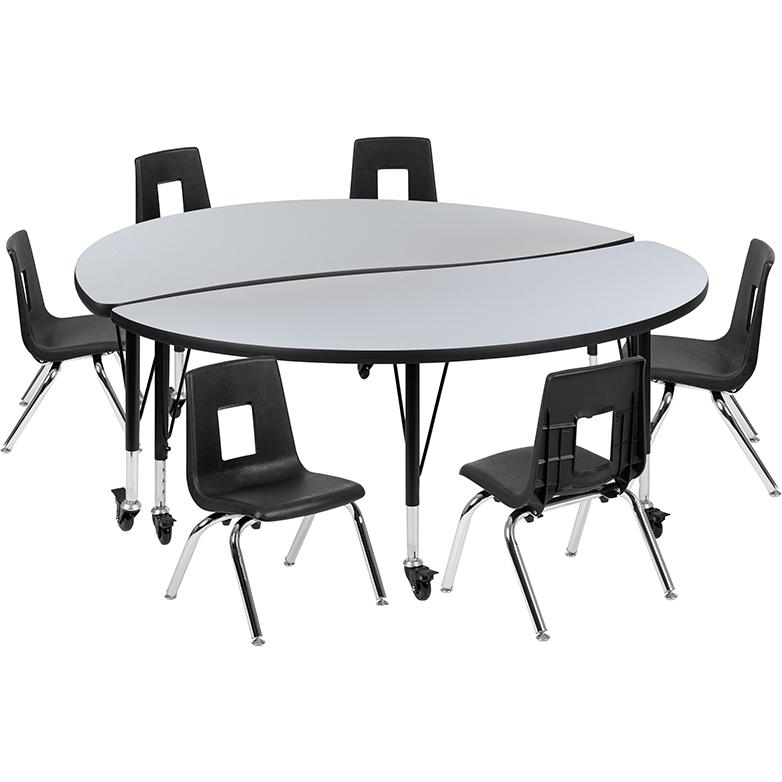 Mobile 60" Table Set with 14" Student Stack Chairs, Grey/Black. Picture 2