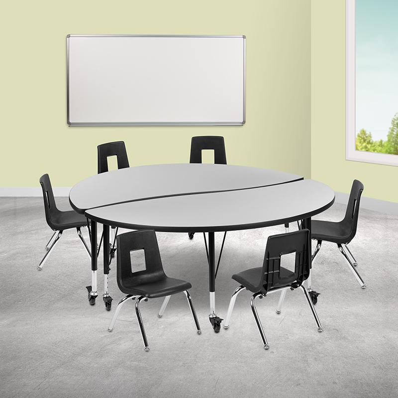 Mobile 60" Table Set with 14" Student Stack Chairs, Grey/Black. Picture 1