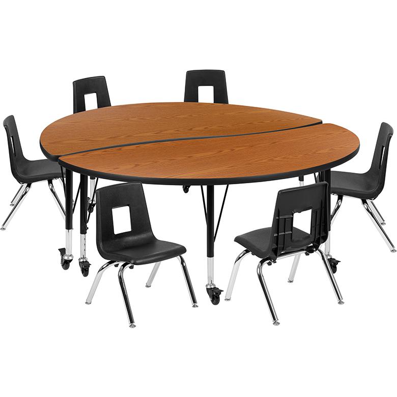 Mobile 60" Table Set with 14" Student Stack Chairs, Oak/Black. Picture 2