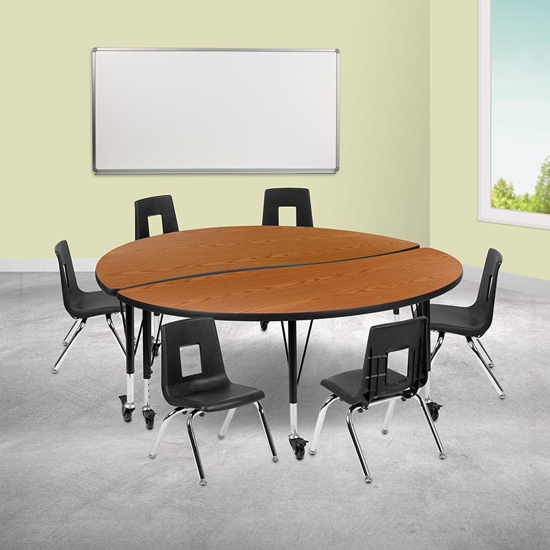 Mobile 60" Table Set with 14" Student Stack Chairs, Oak/Black. Picture 1