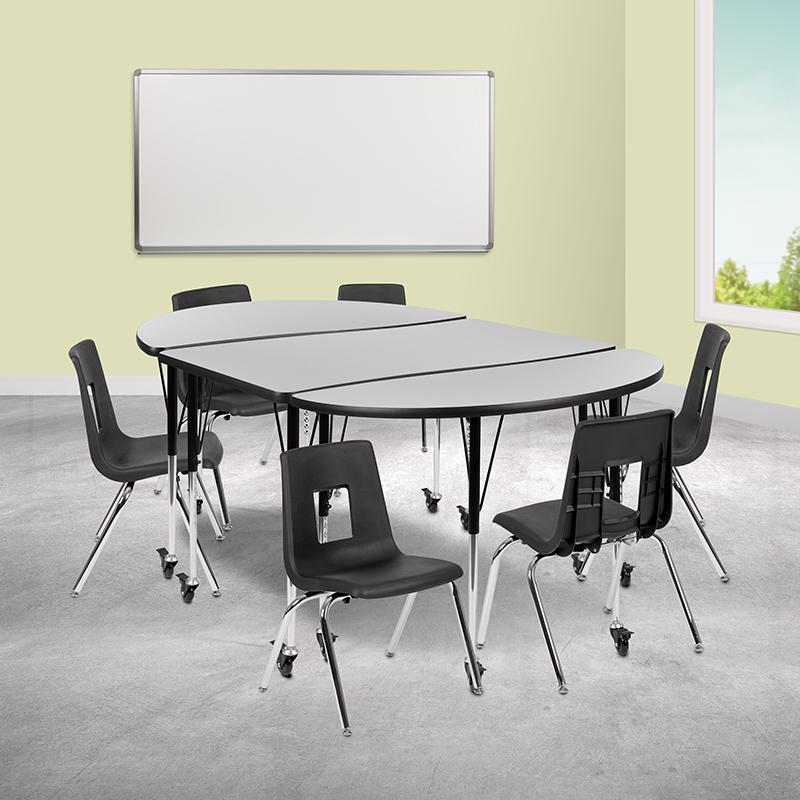 Mobile 76" Wave Activity Table Set with 16" Student Stack Chairs, Grey/Black. Picture 2