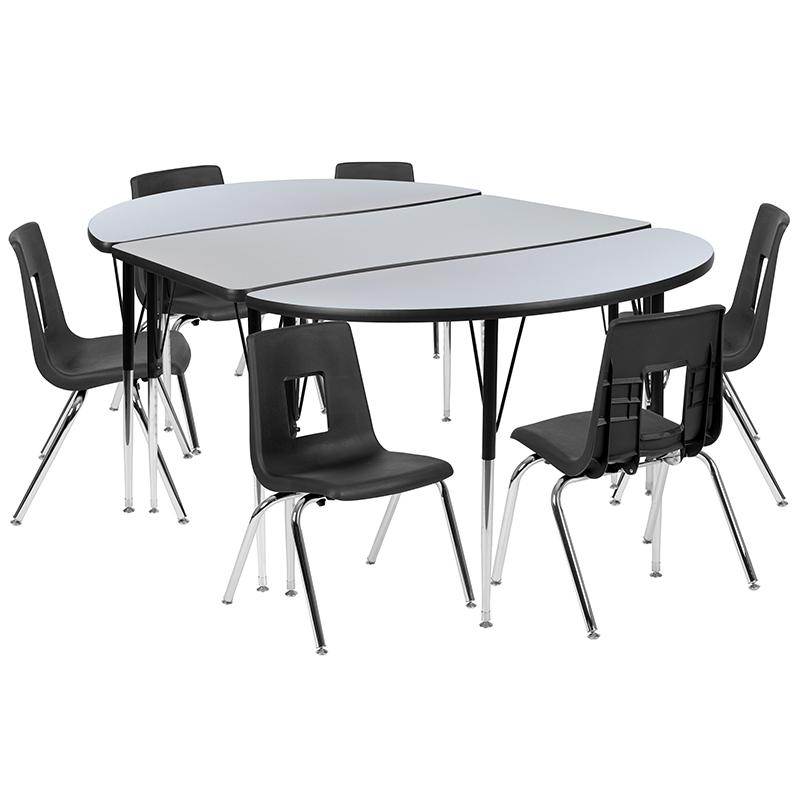 76" Oval Wave Collaborative Laminate Activity Table Set with 16" Student Stack Chairs, Grey/Black. Picture 2