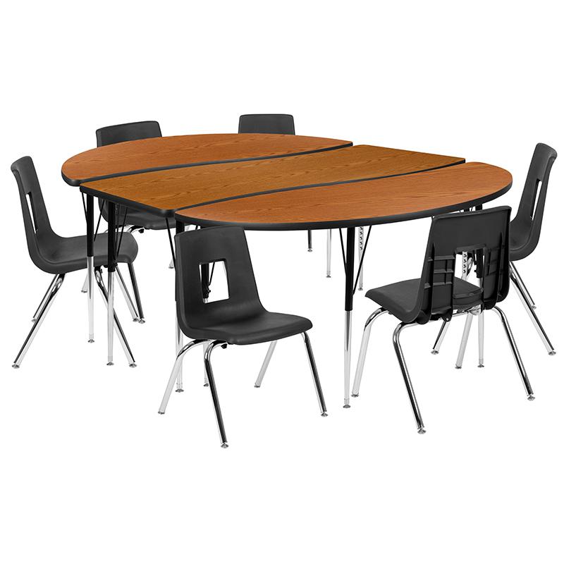 86" Oval Wave Activity Table Set with 16" Student Stack Chairs, Oak/Black. Picture 2