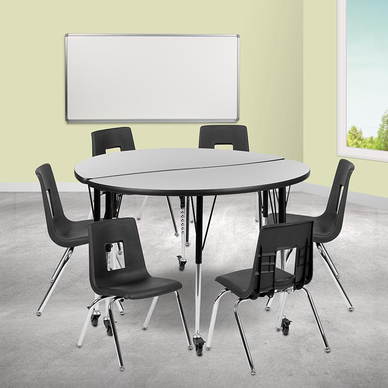 Mobile 47.5" Table Set with 16" Student Stack Chairs, Grey/Black. Picture 2