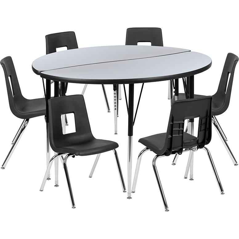 47.5" Circle Wave Activity Table Set with 16" Student Stack Chairs, Grey/Black. Picture 2