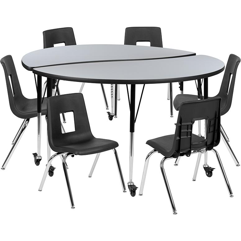 Mobile 60" Table Set with 16" Student Stack Chairs, Grey/Black. Picture 1