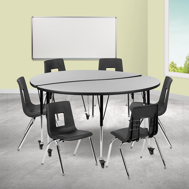 Mobile 60" Table Set with 16" Student Stack Chairs, Grey/Black. Picture 2