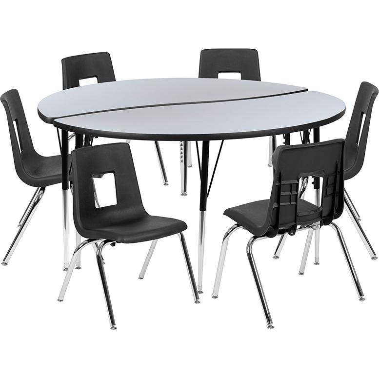 60" Circle Wave Activity Table Set with 16" Student Stack Chairs, Grey/Black. Picture 2