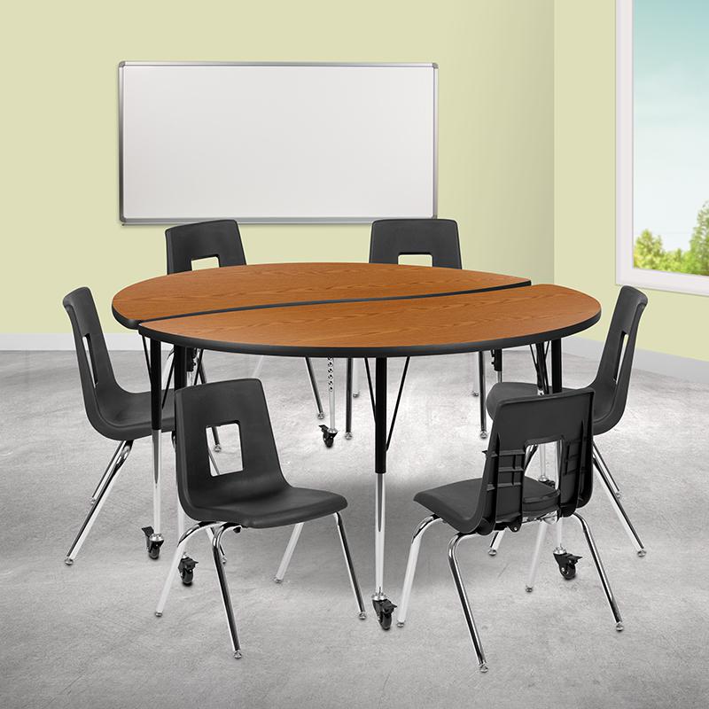 Mobile 60" Table Set with 16" Student Stack Chairs, Oak/Black. Picture 2