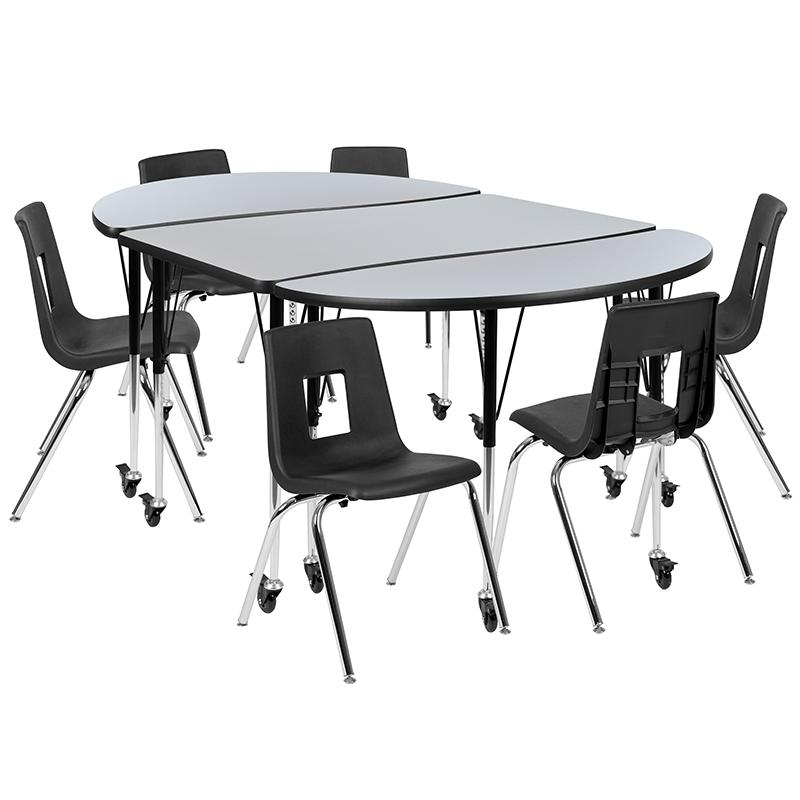 Mobile 76" Wave Activity Table Set with 18" Student Stack Chairs, Grey/Black. Picture 2