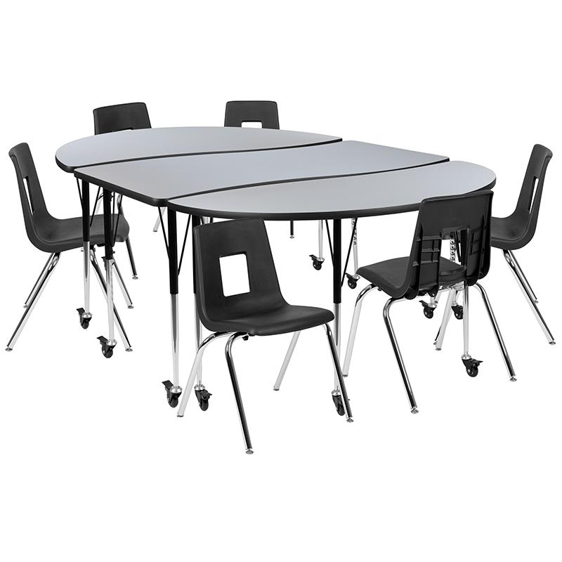 Mobile 86" Wave Activity Table Set with 18" Student Stack Chairs, Grey/Black. Picture 2