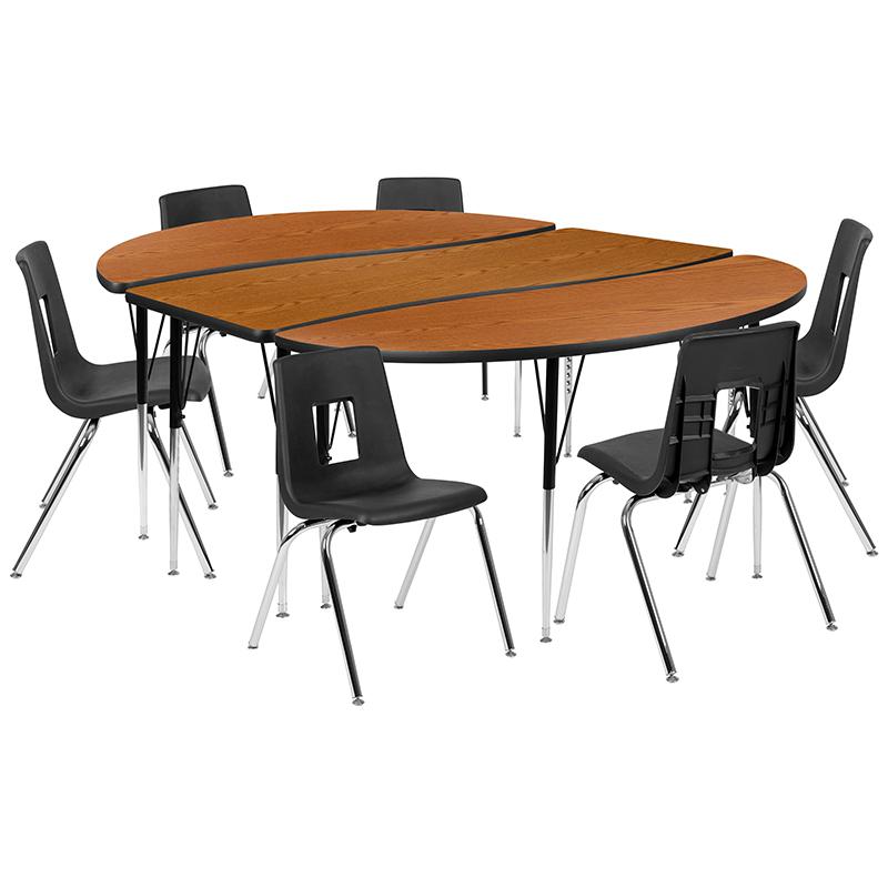 86" Oval Wave Activity Table Set with 18" Student Stack Chairs, Oak/Black. Picture 2