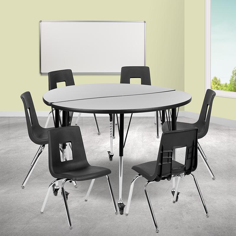 Mobile 47.5" Table Set with 18" Student Stack Chairs, Grey/Black. Picture 1
