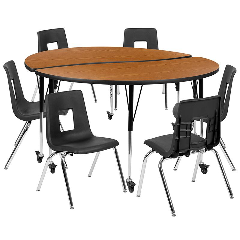 Mobile 60" Table Set with 18" Student Stack Chairs, Oak/Black. Picture 2