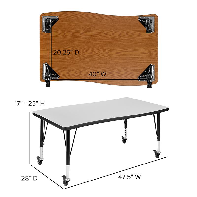 3 Piece Mobile 76" Wave Oak Thermal Activity Table Set - Height Short Legs. Picture 1