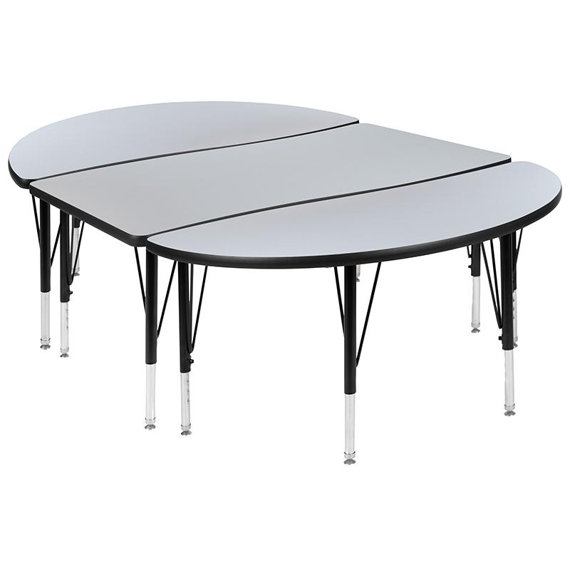 2 Piece 76" Wave Grey Thermal Activity Table Set - Height Adjustable Short Legs. Picture 2