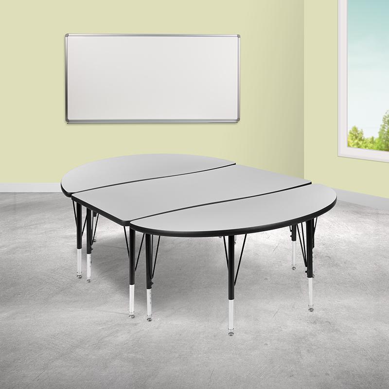 2 Piece 76" Wave Grey Thermal Activity Table Set - Height Adjustable Short Legs. Picture 1