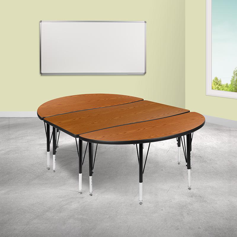 2 Piece 76" Wave Oak Thermal Activity Table Set - Height Adjustable Short Legs. Picture 1